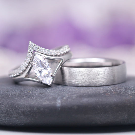Marquise Cut Simulated Diamond Couples Ring Set