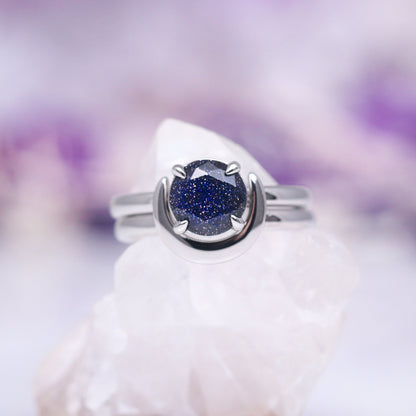 Starry Night Crescent Moon Couples Ring Set
