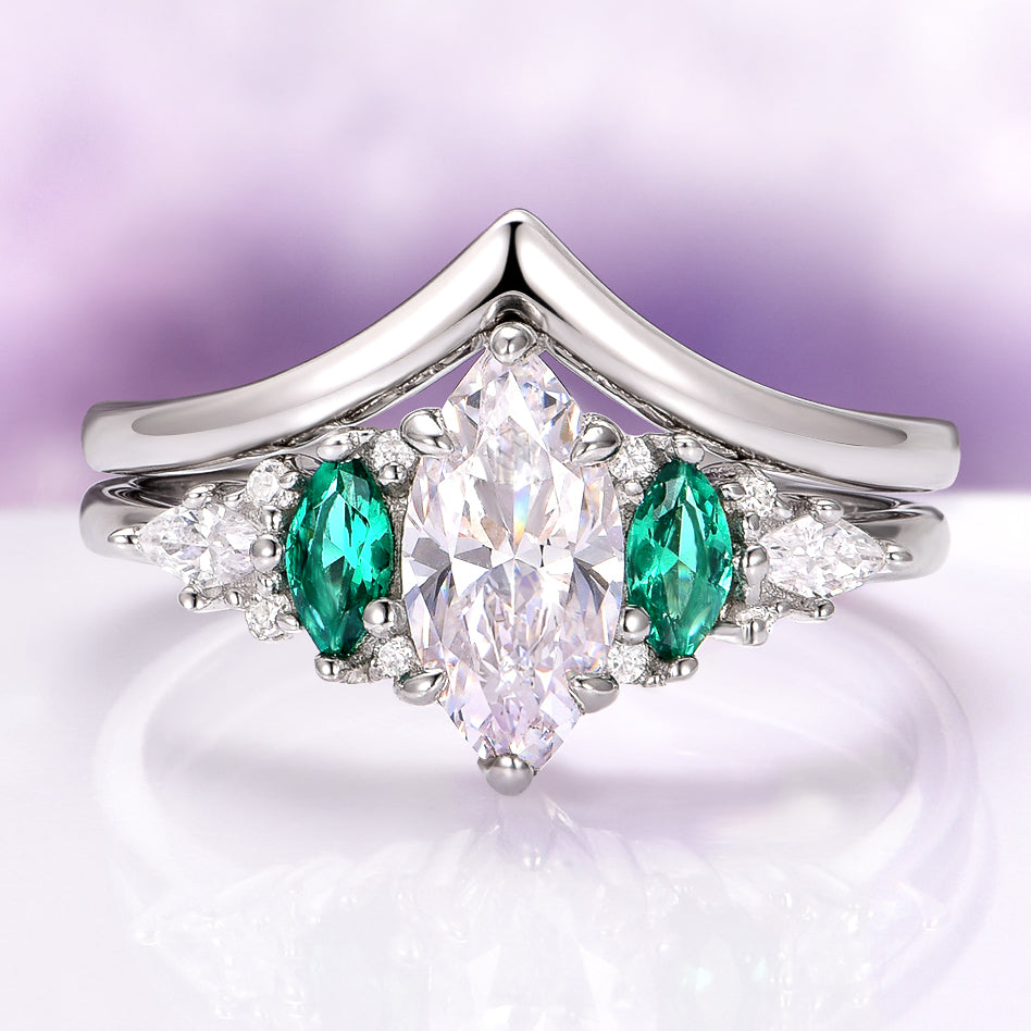 Emerie Simulated Diamond & Emerald Couples Ring Set