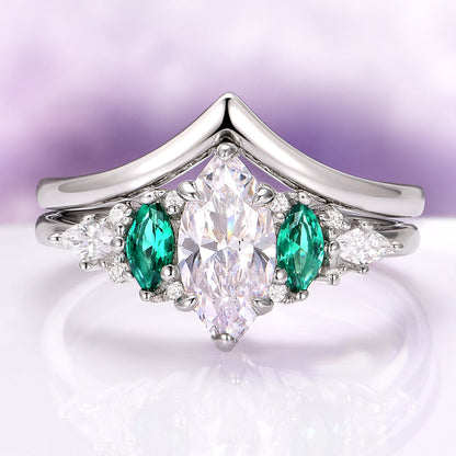 Emerie Simulated Diamond & Emerald Couples Ring Set