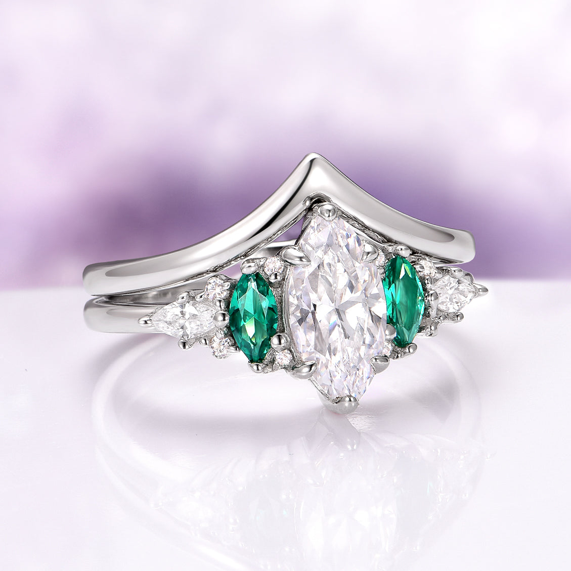 Emerie Simulated Diamond & Emerald Couples Ring Set