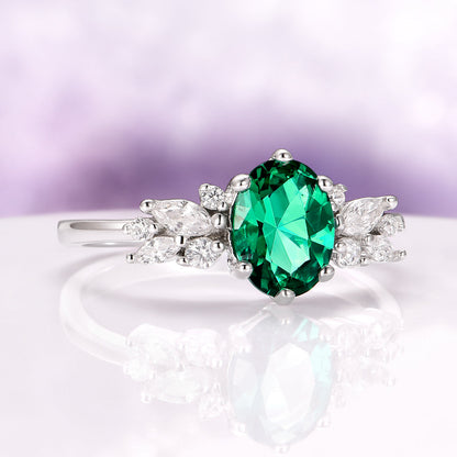 Emerald Leaf Couples Ring Set