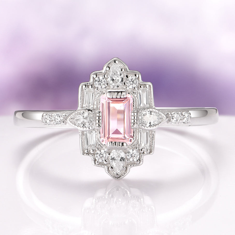Art Deco Mosaic Morganite Couples Ring Set