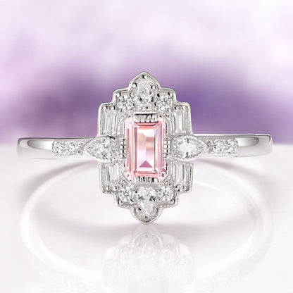 Art Deco Mosaic Morganite Couples Ring Set