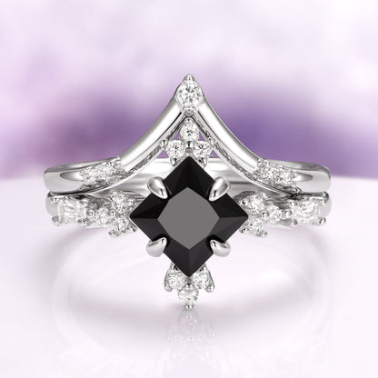 Black Onyx & Meteorite Couples Ring Set