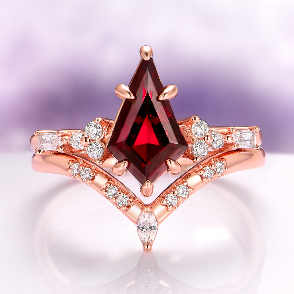 Garnet & Red Fire Opal Whiskey Barrel Couples Ring Set