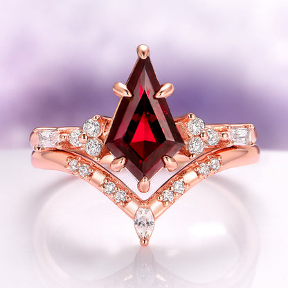 Garnet & Red Fire Opal Whiskey Barrel Couples Ring Set