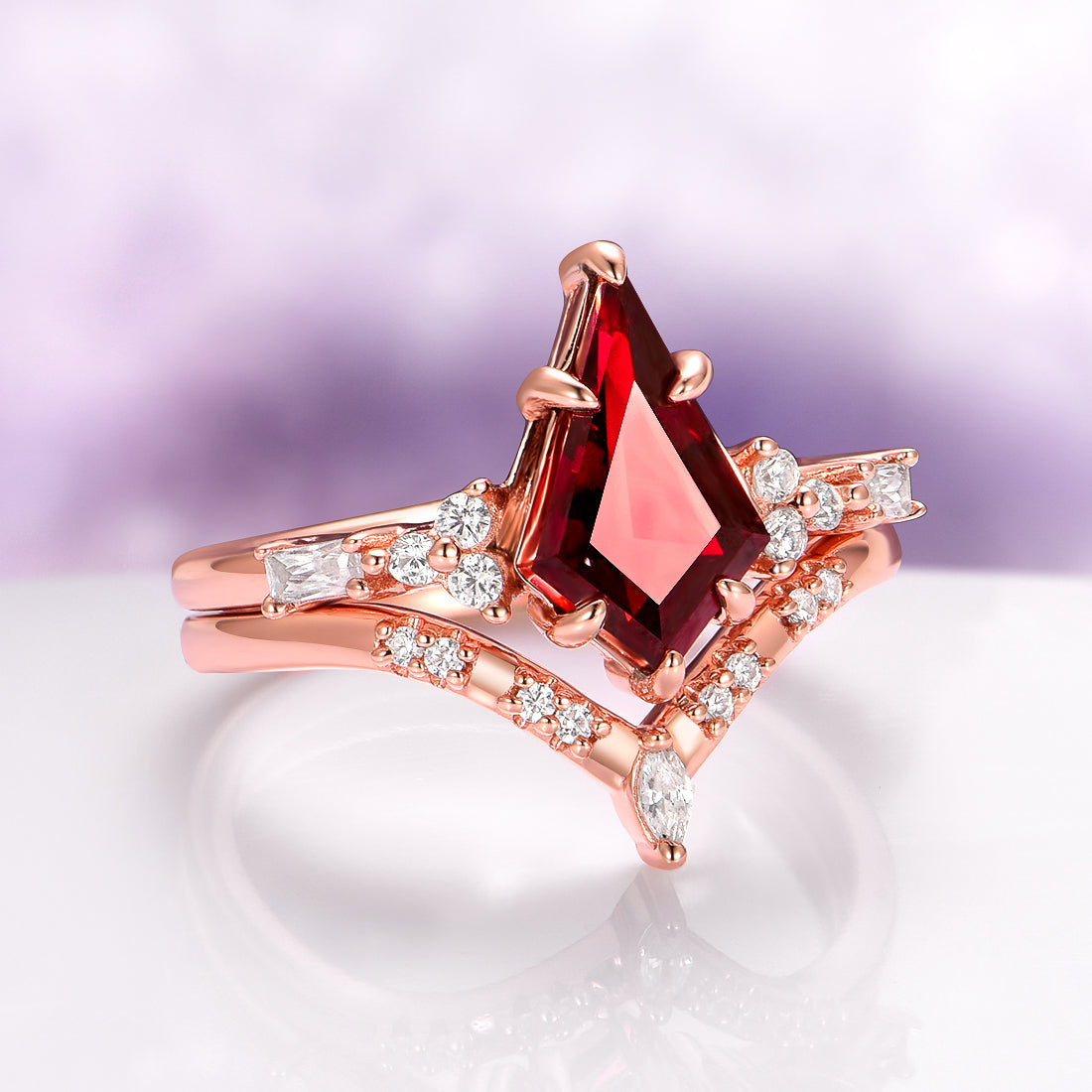 Garnet & Red Fire Opal Whiskey Barrel Couples Ring Set