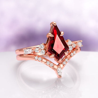 Garnet & Red Fire Opal Whiskey Barrel Couples Ring Set
