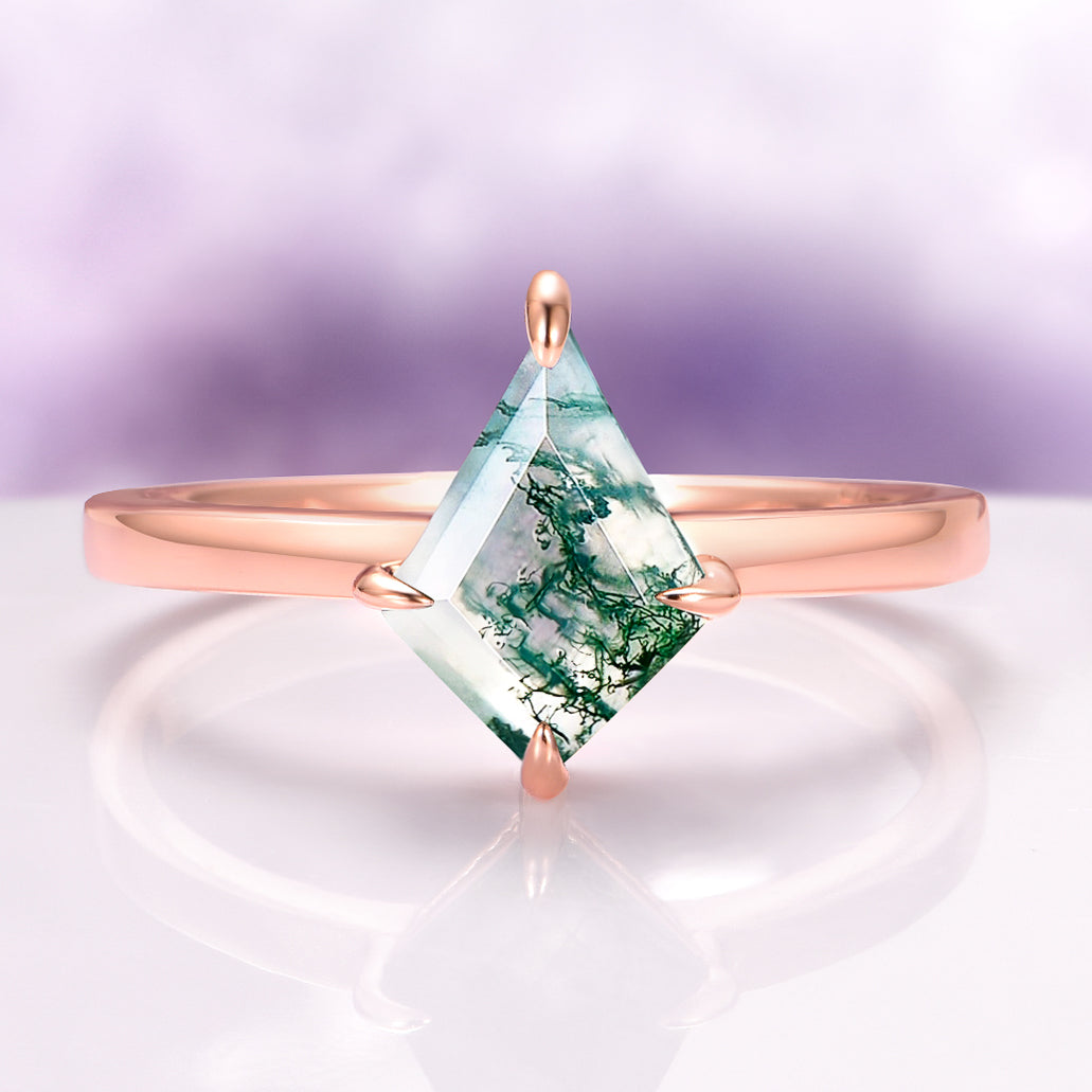 Kite Cut Green Moss Agate Couples Ring Set