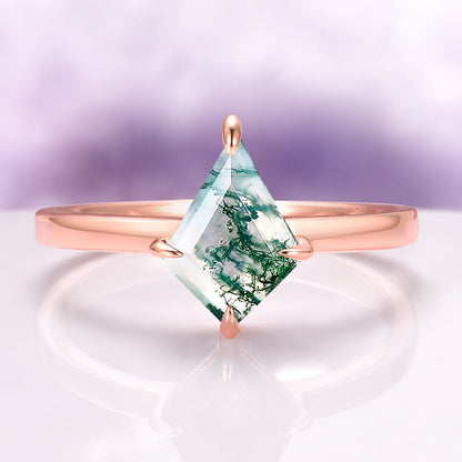 Kite Cut Green Moss Agate Couples Ring Set