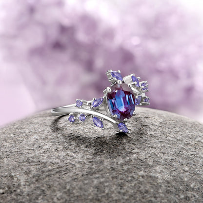 Galaxy Alexandrite Leaf Couples Ring Set