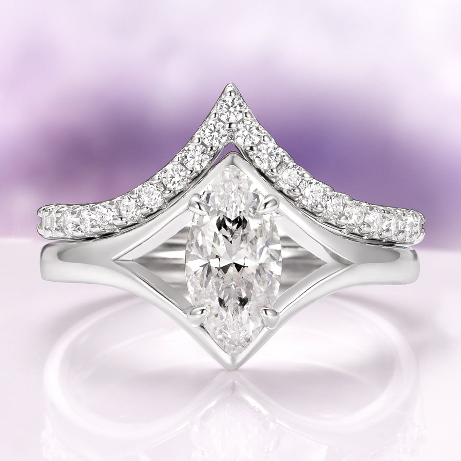 Marquise Cut Simulated Diamond Couples Ring Set