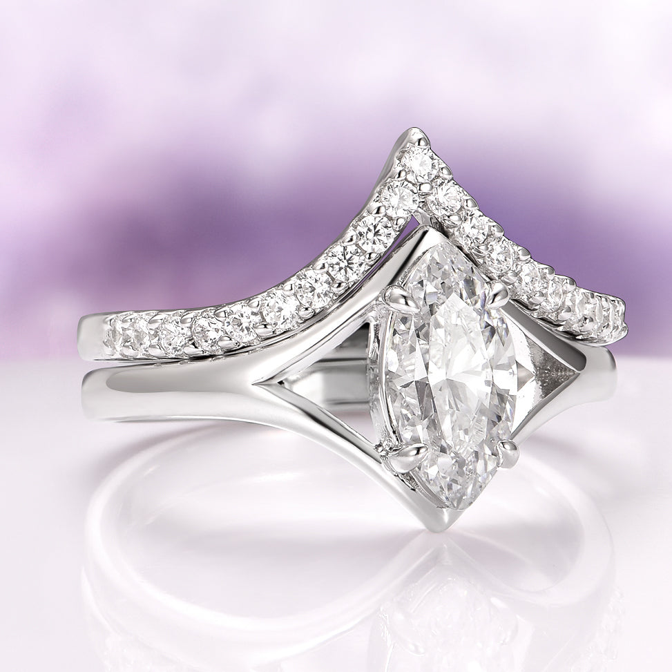 Marquise Cut Simulated Diamond Couples Ring Set