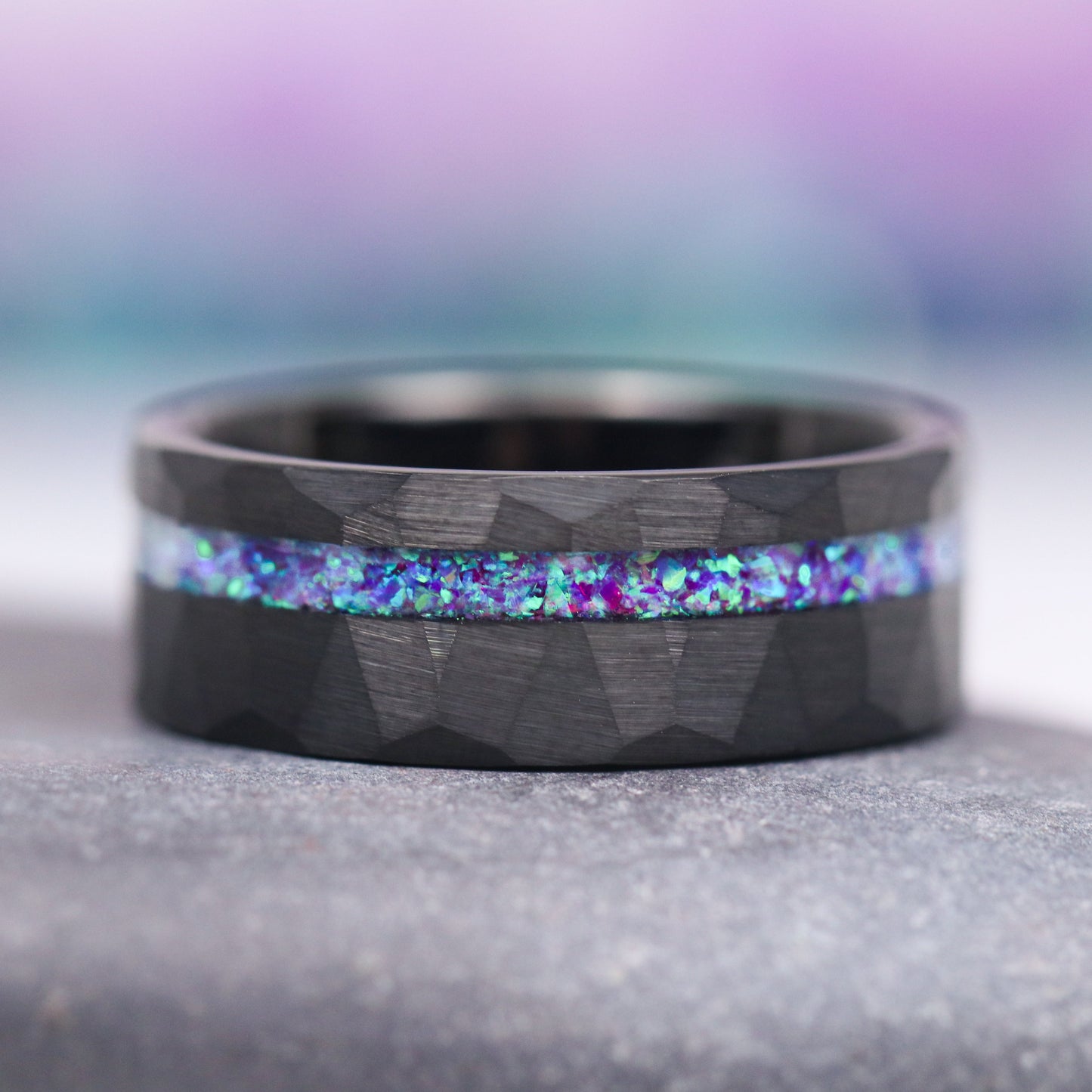 Lavender Fire Opal & Emerald Leaf Couples Ring Set