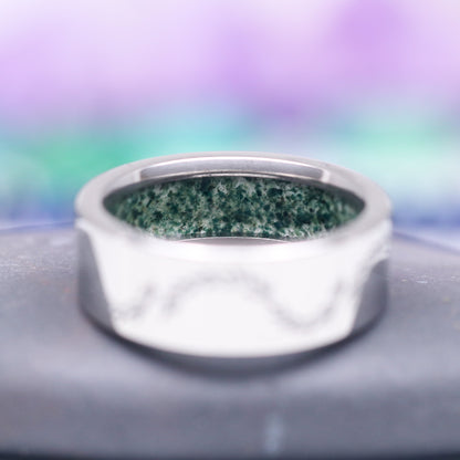 Kite Moss Agate & Emerald Leaf Couples Ring Set