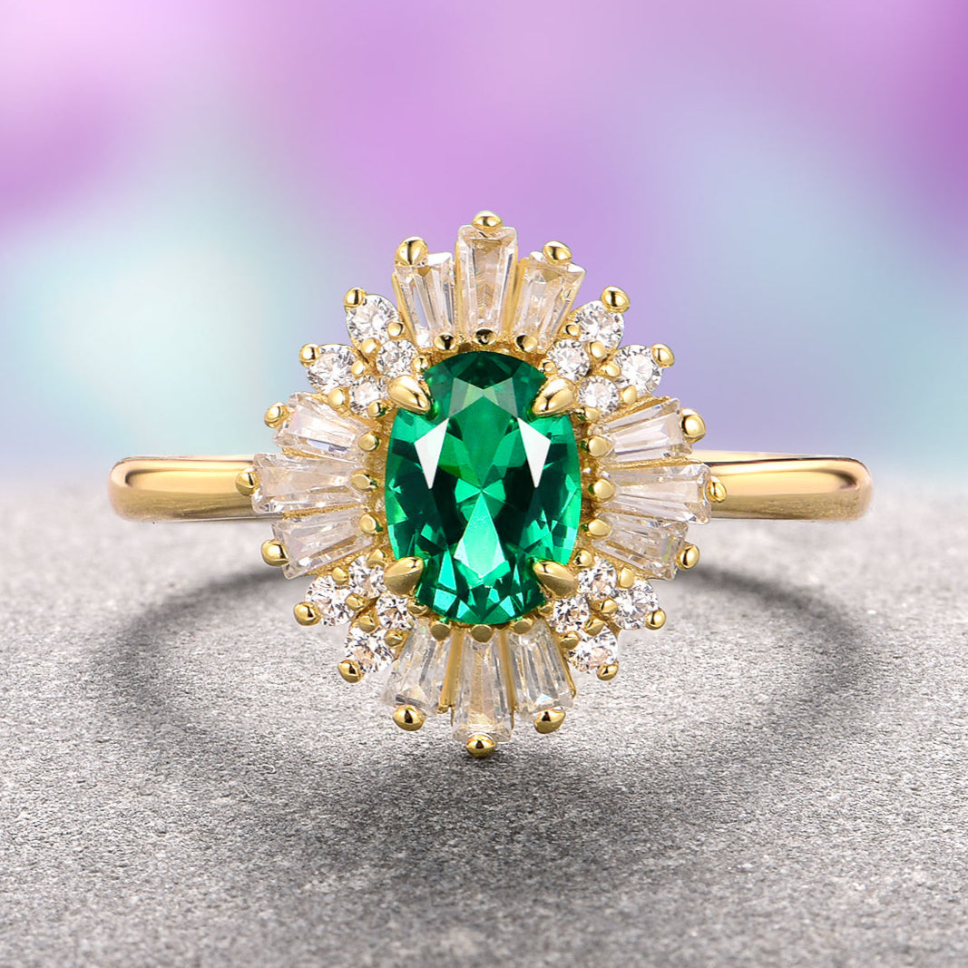 Victoria Vintage Emerald Couples Ring Set