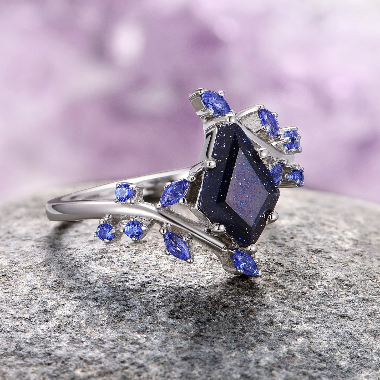 Starry Night and Fire Opal Leaf Couples Ring Set
