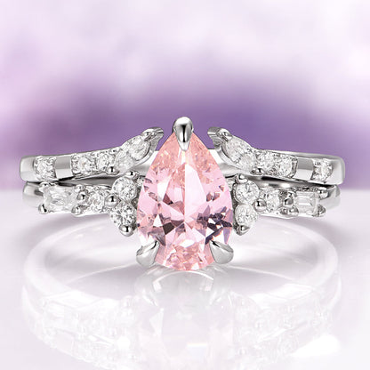 Teardrop Morganite Couples Ring Set