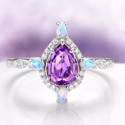 Amethyst & Galaxy Fire Opal Couples Ring Set