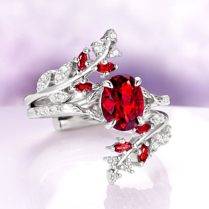 Unique Fireworks Cut Garnet & Whiskey Barrel Couples Ring Set