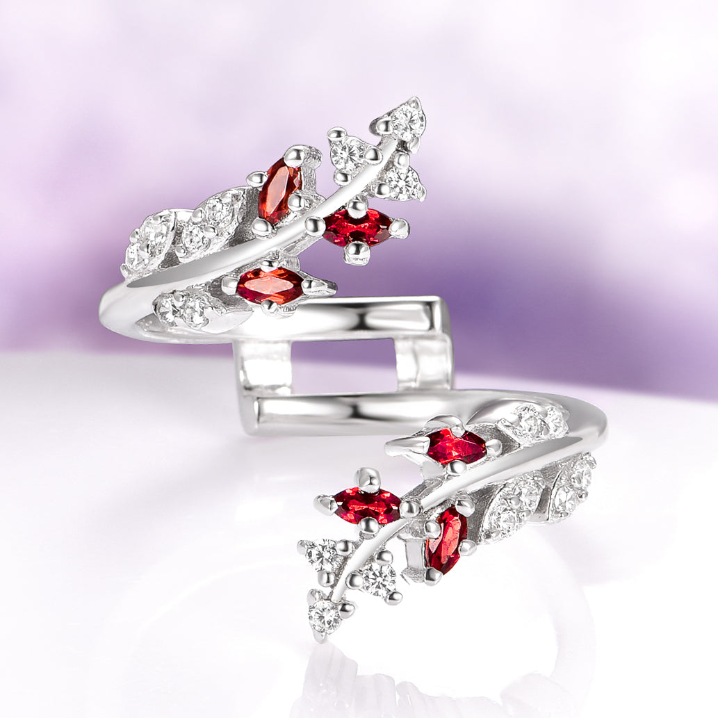 Unique Fireworks Cut Garnet & Whiskey Barrel Couples Ring Set