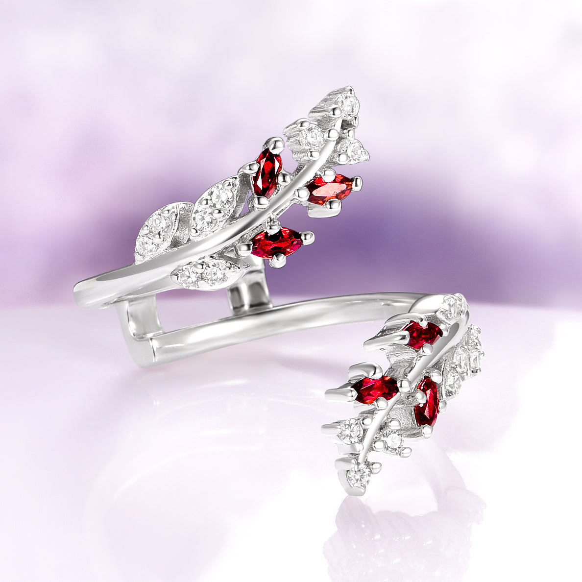 Unique Fireworks Cut Garnet & Whiskey Barrel Couples Ring Set