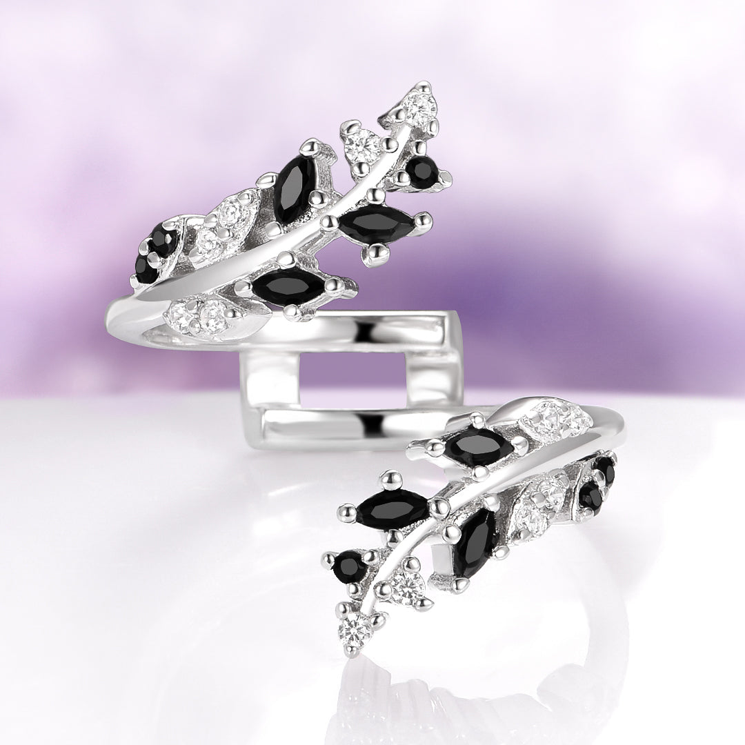 Galaxy Salt and Pepper (Herkimer) Diamond & Meteorite Couples Ring Set