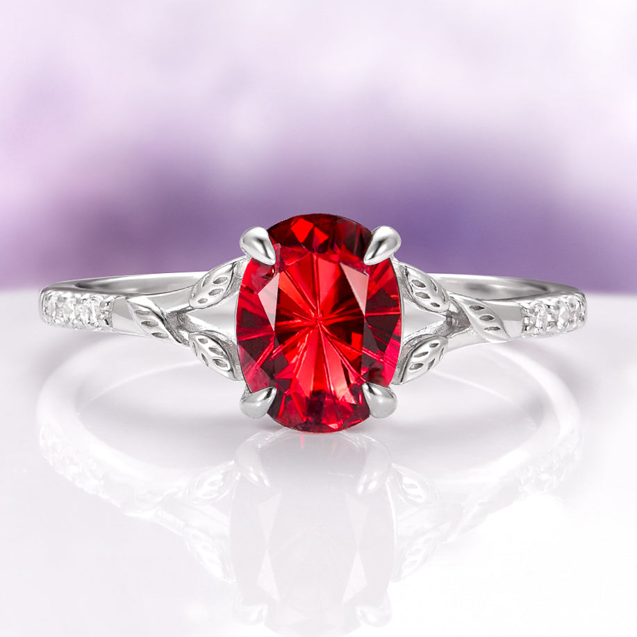 Unique Fireworks Cut Garnet & Whiskey Barrel Couples Ring Set