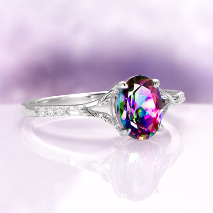 Mystic Topaz & Galaxy Opal Leaf Couples Ring Set