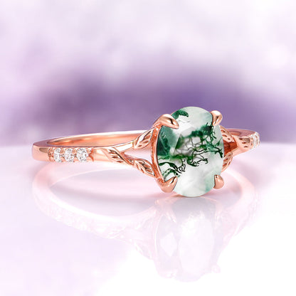 Green Fire Opal & Moss Agate Leaf Couples Ring Set