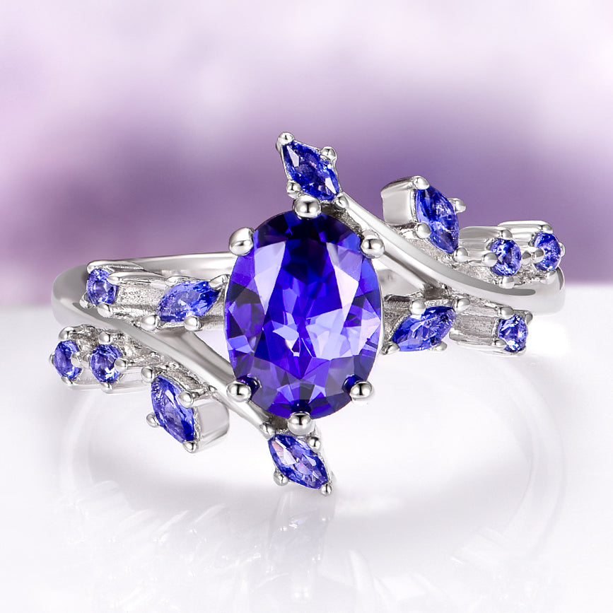 Orion Nebula™ & Cornflower Sapphire Leaf Couples Ring Set