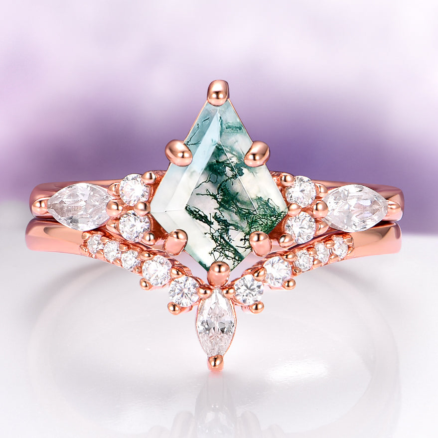 Skye Kite® Green Moss Agate Couples Ring Set