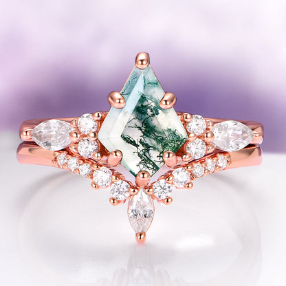 Skye Kite® Green Moss Agate Couples Ring Set