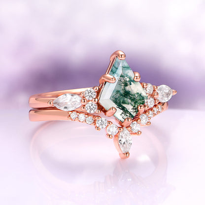 Skye Kite® Green Moss Agate Couples Ring Set