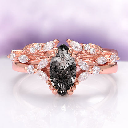 Galaxy Salt and Pepper (Herkimer) Diamond & Meteorite Couples Ring Set