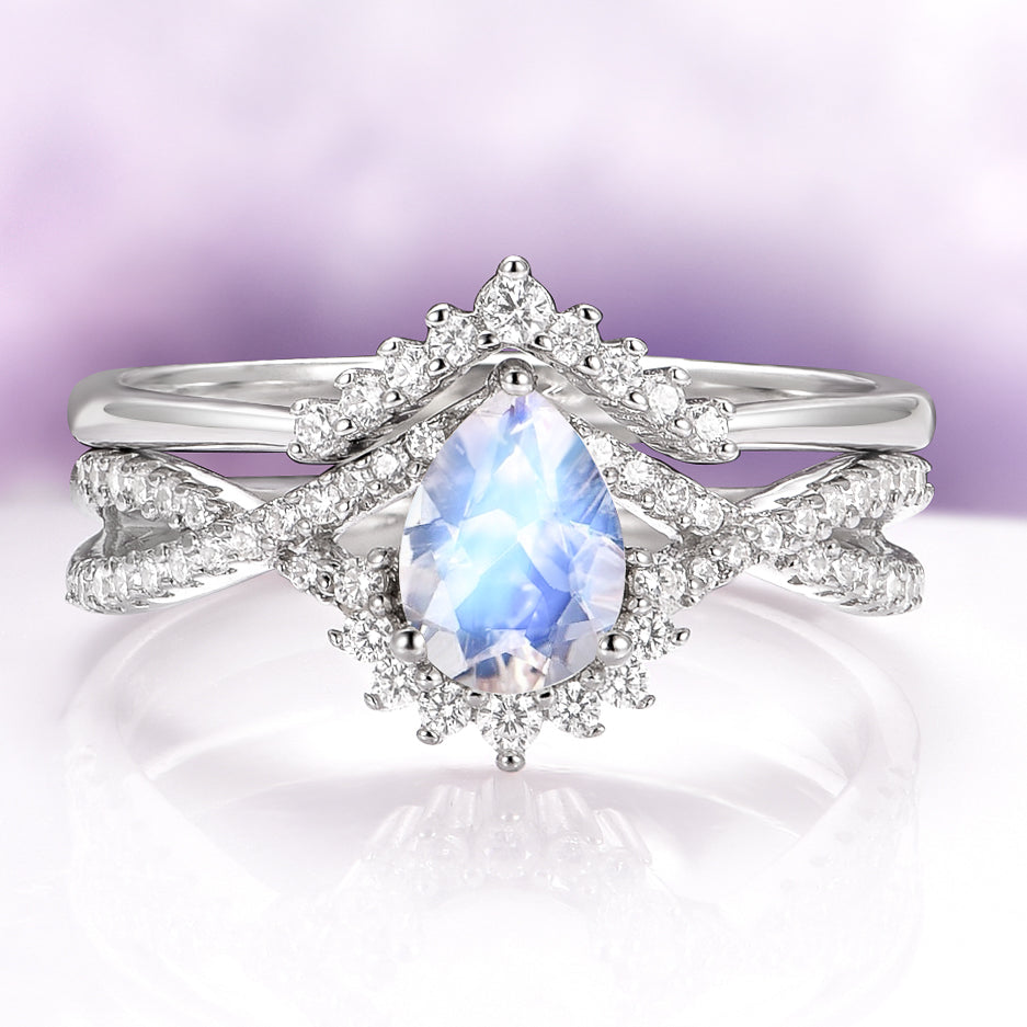 Alice Rainbow Moonstone Couples Ring Set