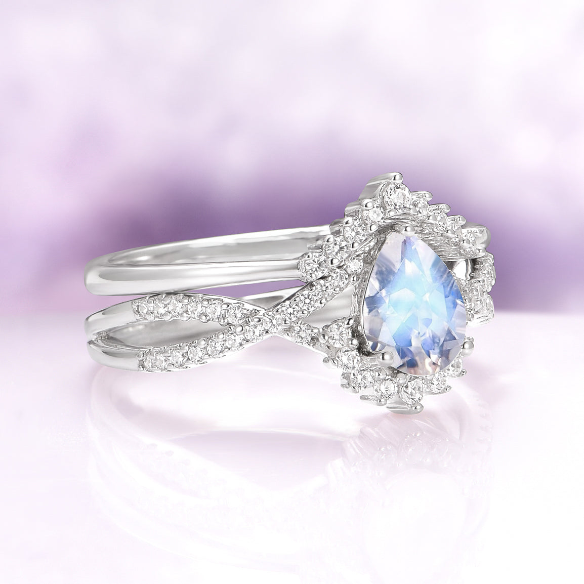 Alice Rainbow Moonstone Couples Ring Set
