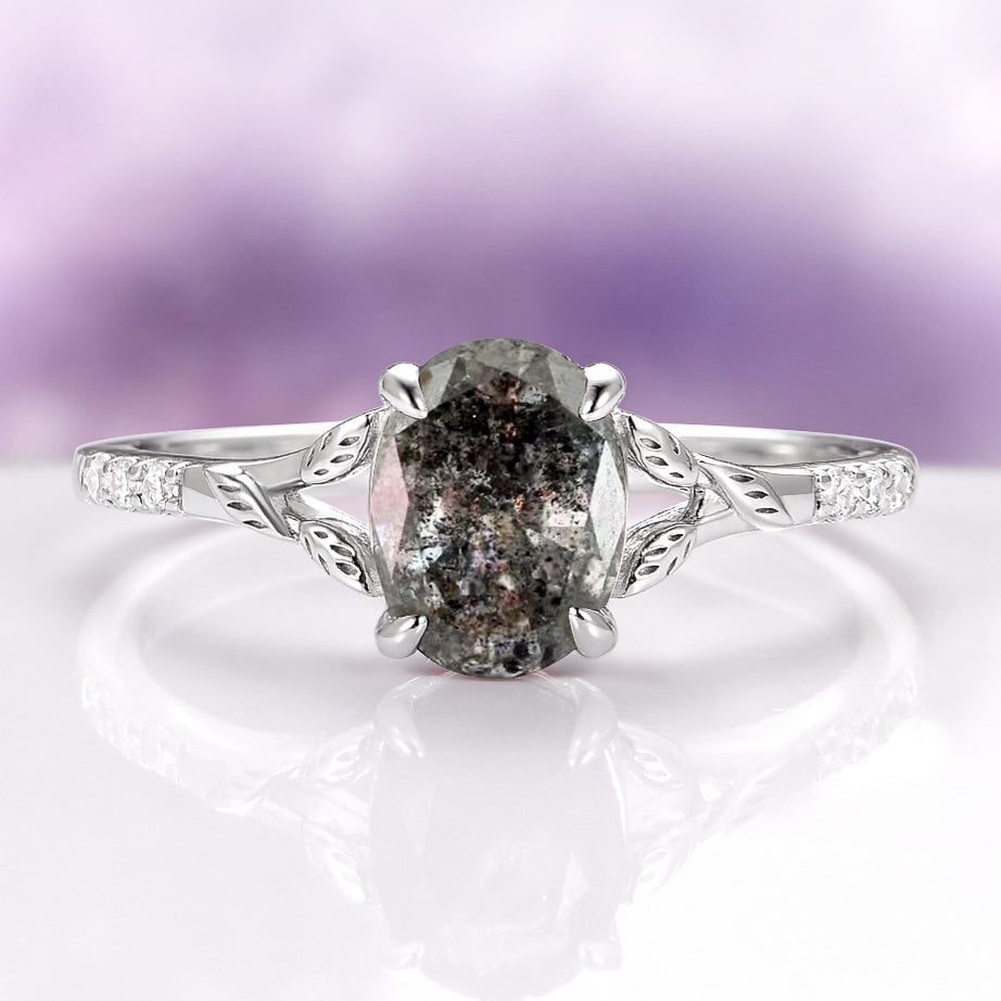 Galaxy Salt and Pepper (Herkimer) Diamond & Meteorite Couples Ring Set