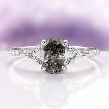 Galaxy Salt and Pepper (Herkimer) Diamond & Meteorite Couples Ring Set