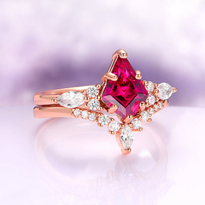 Skye Kite® Ruby & Rose Gold Leaf Couples Ring Set