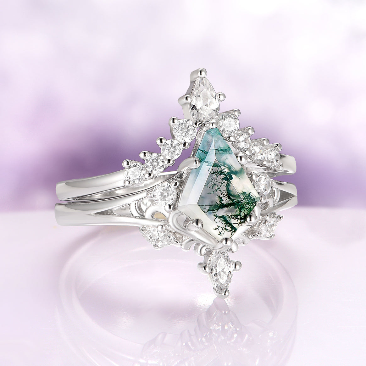 Elowen Moss Agate Couples Ring Set