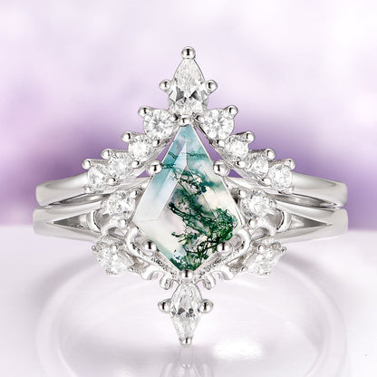 Elowen Moss Agate Couples Ring Set