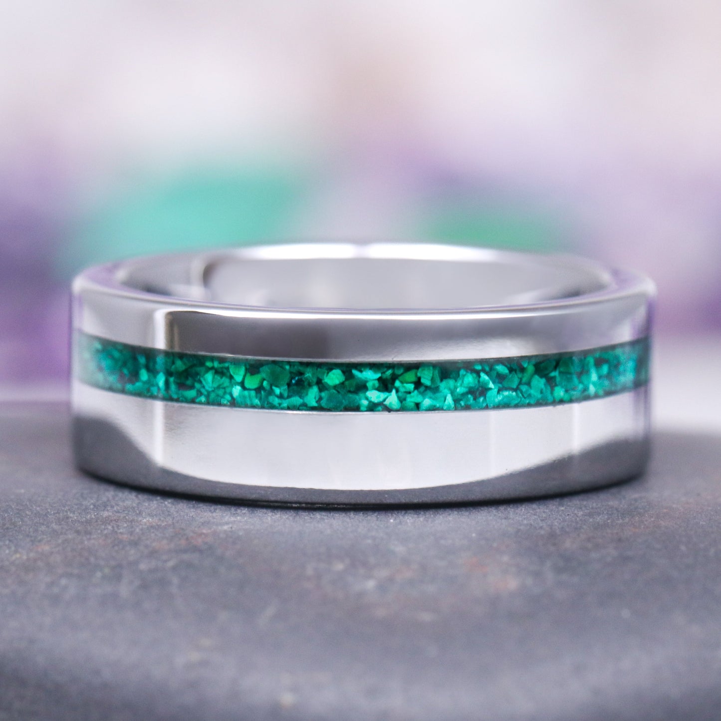 Natural Malachite Minimalist Couples Ring Set
