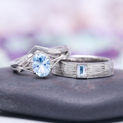 Celtic Aquamarine Couples Ring Set