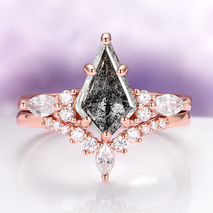 Skye Kite® Galaxy Salt & Pepper (Herkimer) Diamond & Meteorite Couples Ring Set