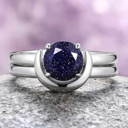 Starry Night Crescent Moon Couples Ring Set