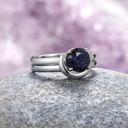 Starry Night Crescent Moon Couples Ring Set