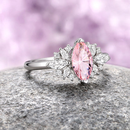 Adeline Unique Fireworks Cut Morganite Couples Ring Set
