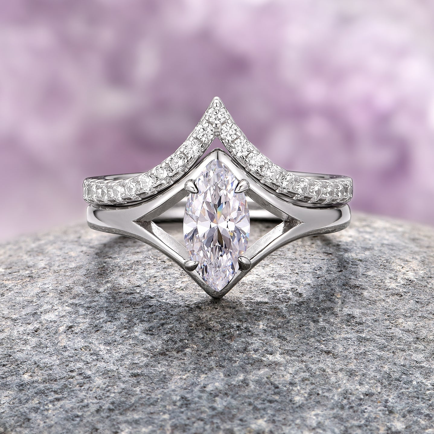 Marquise Cut Simulated Diamond Couples Ring Set